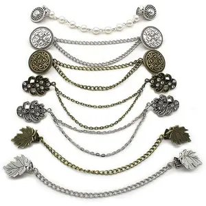 7Pcs Retro Sweater Chain Shawl Clips Cardigan Dresses Clip Collar Clip with Chain for Women Girls