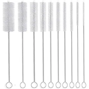 Long Straw Brush, Nylon Pipe Tube Cleaner 8-ihch 10 Different Diameters Set of 10