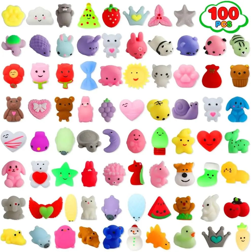 100 Pack Squishies Toys, Tiny Mochi Squishy Fidget Toys Random Bulk Party Favors for Kids 4- 8 8-12 Goodie Bag Pinata Stocking Stuffers Classroom Prizes Treasure Box Egg Fillers Girls