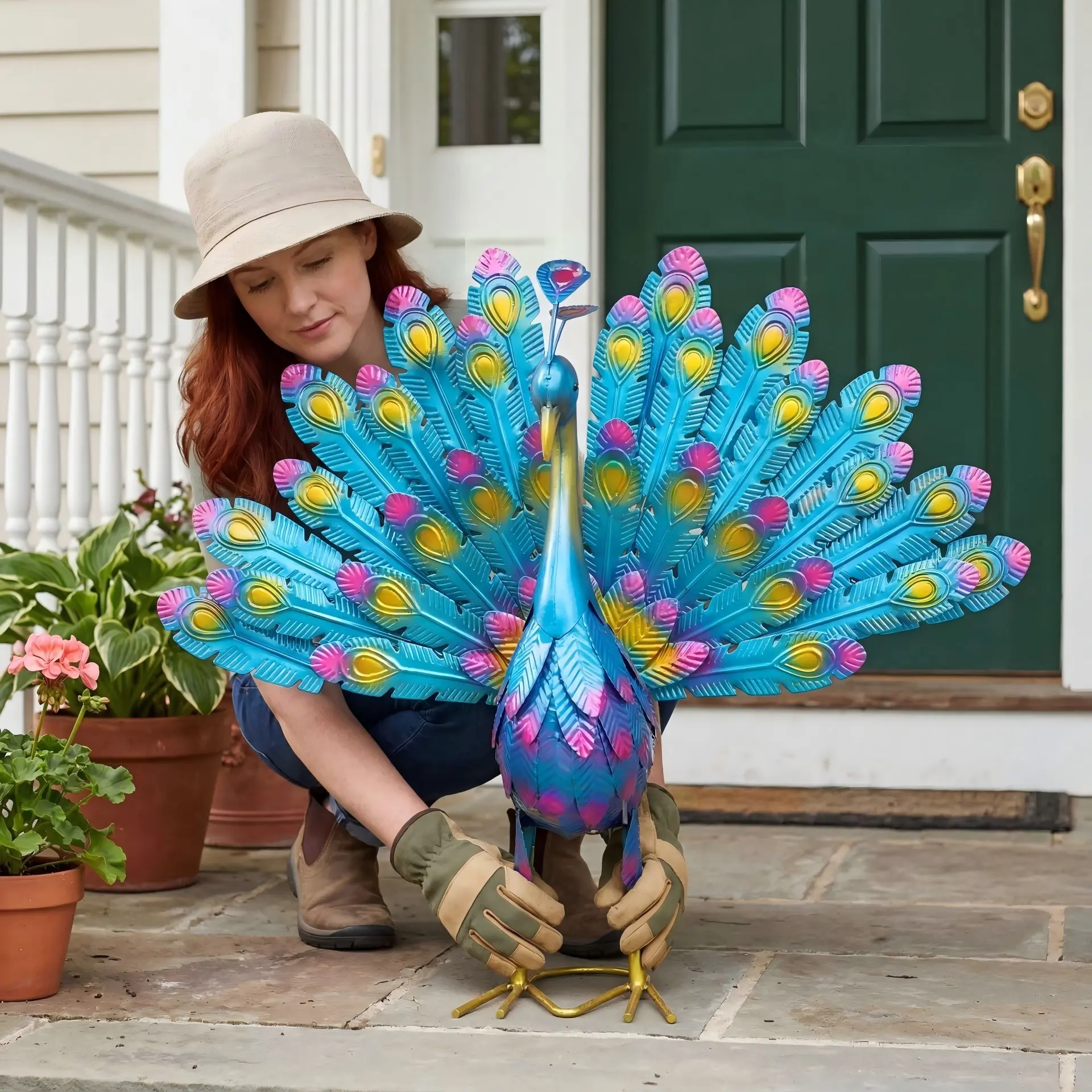 1pc Metal Peacock Outdoor Sculpture, Creative Vivid Metal Peacock Ornament, Garden Decoration, Unique Art Piece for Home Decor, Garden Sculptures Statues