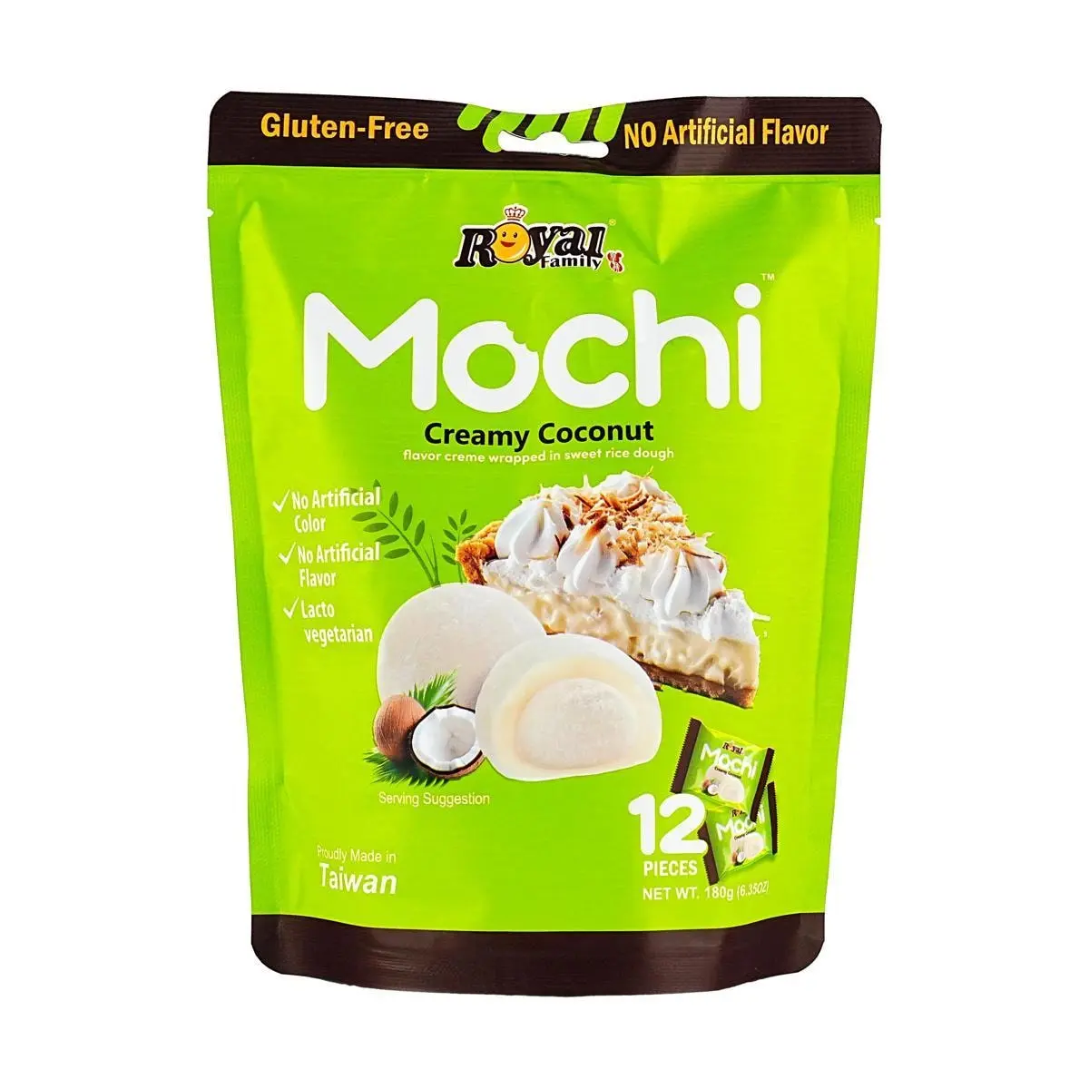 ROYAL FAMILY Mochi 12pcs - Creamy Coconut Mochi Daifuku, Gluten-Free, Vegetarian, Taiwanese Snacks, Individually Wrapped