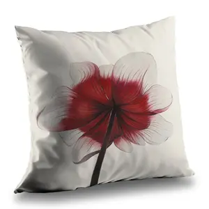360 Stand Floral Design Decorative Throw Cushion - 14x14 in Anemone Red Flower Pillow, Black Poly Twill Insert for Living Room, Livingroom, Interior Design, Bohemian