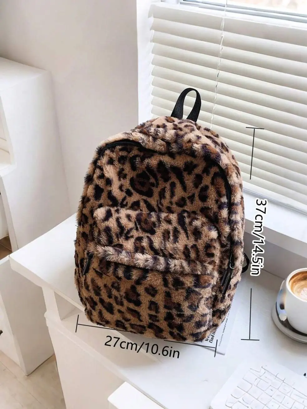 Women's Leopard Print Fluffy Backpack, Cute Large Capacity School Bag for Teen Girls & College Students, Soft Cheetah Print Travel Backpack for University, High School, Beach, Outdoors & Daily Use