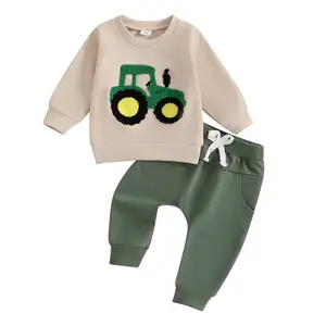 Infant Toddler Baby Boys Long Sleeve Pullover Shirts Tops Pants Farm Tractor Outfits Fall Winter Warm Sweatsuit