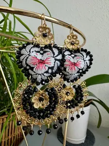 Embroidered Heart Earrings, Traditional Mexican Earrings, Filigree Earrings, Artesania Mexicana Filigrana