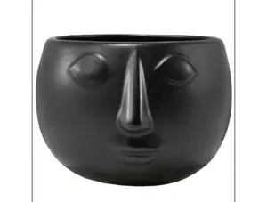MATTE BLACK MOD FACE CERAMIC PLANTER