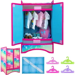 DEARBEI 18 Inch Girl Doll Accessories Closet Wardrobe Set - Including 18 Inch Doll Clothes Wardrobe, Hangers and Storage Box for Our My Generation Life Doll Accessories