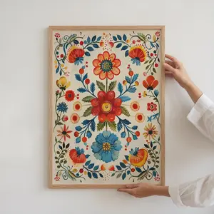 [UNFRAMED POSTER] Vintage Mexican Folk Art Print Boho Latin Poster Modern Cottagecore Botanical Artwork Spanish Floral Geometric UnFramed Physical Print