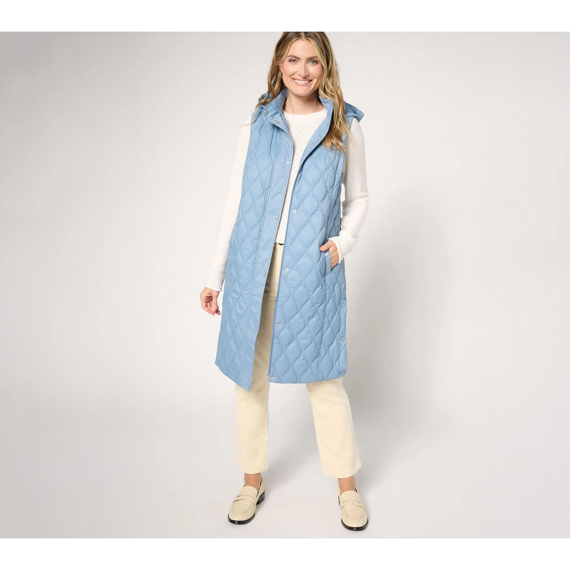 Susan Graver Weekend Regular Water-Resistant Nylon Quilted Vest w/ Hood