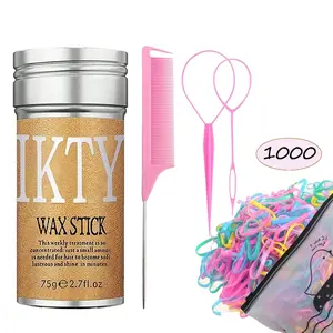 Women Hair Styling Kit, Includes 5 Wax Sticks & Accessories, 100 Colorful Elastic Bands, Smooth Tail Comb, Curling Tools Set, Curly Hair Set