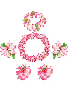 Hawaiian Luau Flower Leis Jumbo Necklaces Bracelets Headband Anklets Set 6-7 Pack