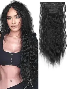 6 Piece Set Hair Clips, Synthetic Curly Wavy Long Wave Extensions, Water Ripple Corn Curl Clip-In Synthetic Hairpieces, Heat Resistant Fiber Puffy Hair Clips, Invisible Clip Ins Full Head Coverage