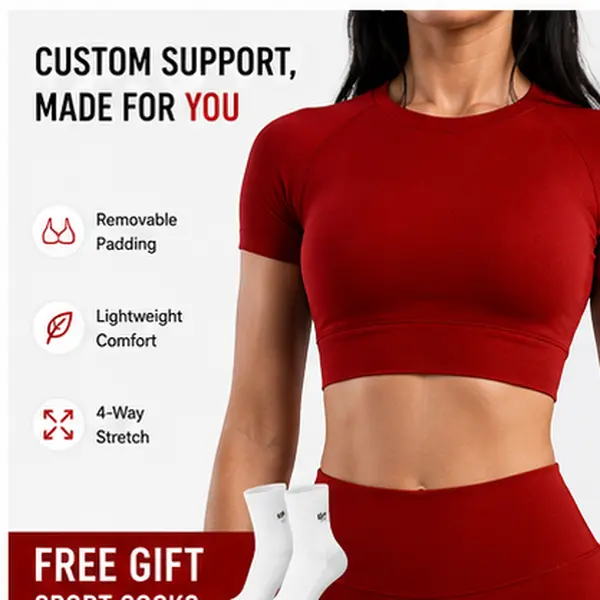 Women's Athletic Crop Top with Built-in Bra, Short Sleeve Compression Workout Shirt, Padded Yoga Top, Stretch Training Tee, Lightweight Activewear