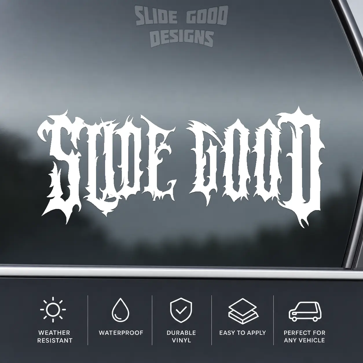Slide Good Vinyl Decal - Custom Cut 8" to 24" - Premium Automotive-Grade Vinyl with Mirror Chrome Finish, Glossy White Options & Two-Tone Design