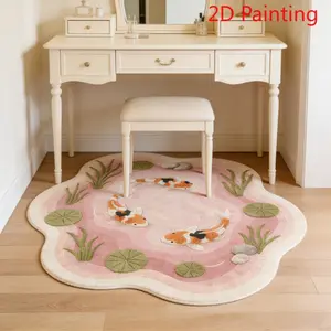 Korean Sweet Living Room Carpet Pink Koi Carp Bedroom Decoration Bedside Rug Fluffy Soft Dressing Table Anti Slip Carpet Cute Dreamy Cloak Room Plush Carpet Irregular Shape Balcony Bathroom Door Washable Floor Mat