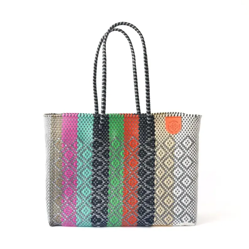Maya Woven Super Beach Tote, Multicolored Oversized Tote, Handwoven Recycled Plastic Tote, Mexican Artisan Woven Bag, Summer Travel Bag, meaningful gifts