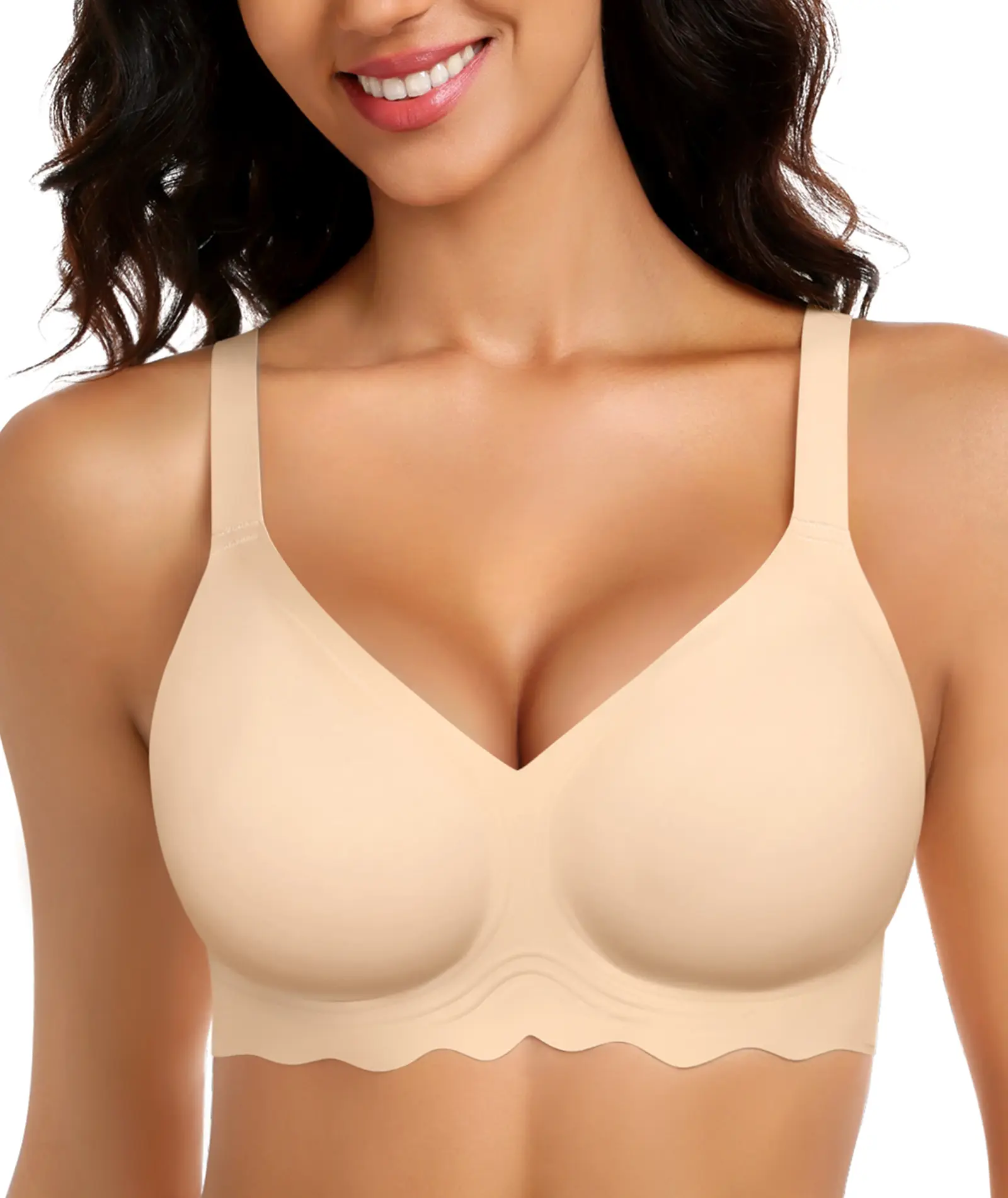 SWOMOG Womens Jelly Bras No Underwire Scalloped Push Up Full Coverage Seamless Bra Supportive Soft Comfort Deep V Bras