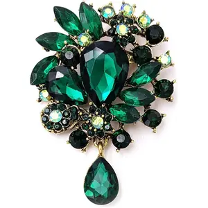 Vintage Wedding Bridal Big Blue Crystal Rhinestone Tear drop Brooch Pin for Women