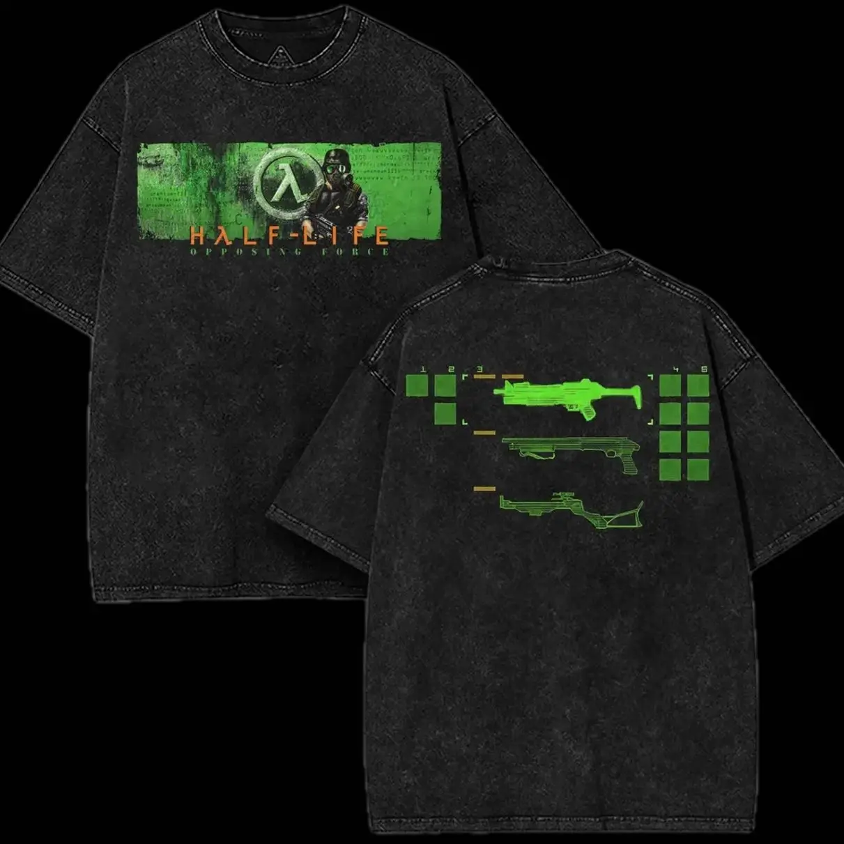 Half-Life: Opposing Force Valven Washed Tee – Retro Y2K FPS Shooter Video Game, Oversize Unisex Double Printed Washed T-Shirt, Menswear Fabric Oversized K1Z