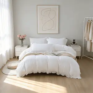 3-Piece Solid Color Ruffled Bedding Set, Bedroom Bedding Set, Includes 1 Duvet Cover & 2 Pillowcases, Zippered, Easy Care, Soft Bedding Sets