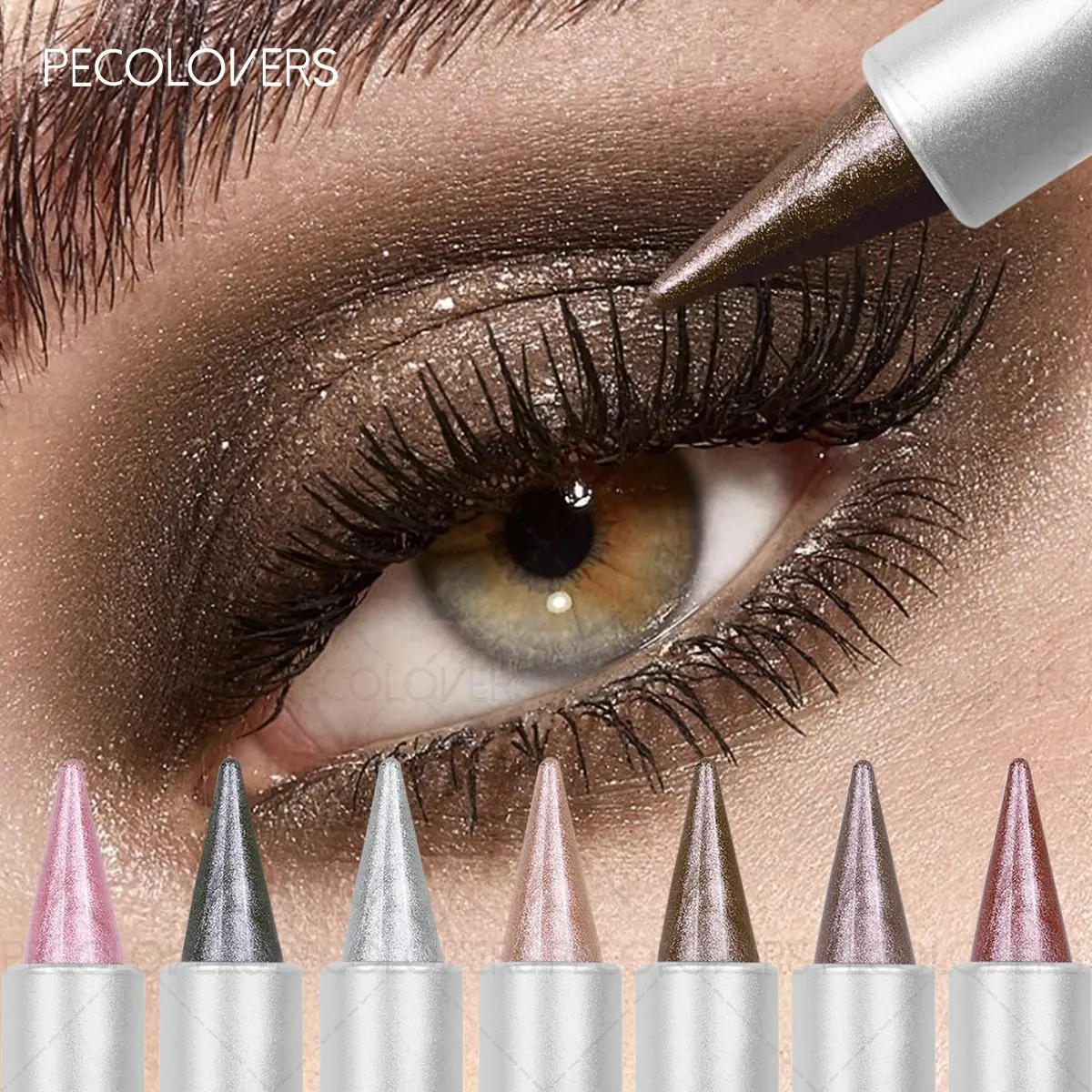 6pcs Metallic Eyeshadow Shimmer Stick Smoky Dark Green Eye Shadow Pencil Waterproof Pearlescent Highlighter Eyeliner Pencil Cosmetics Eyeshadow Makeup