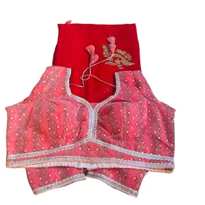 Women Red Mayur Saree set with stitched Blouse and Lavender Boutique Chaubandi with Lavender Saree set