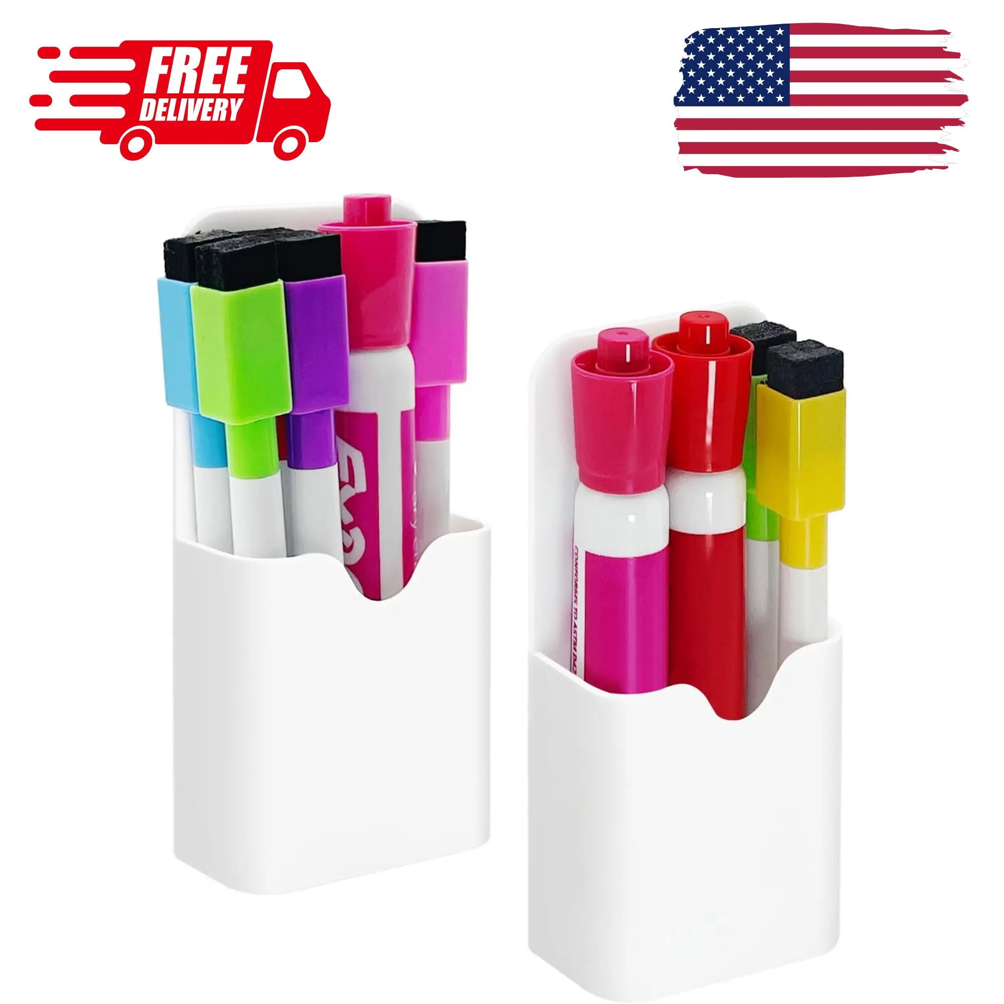 2 PCS Magnetic Pen Marker Holder, Magnetic Dry Erase Marker Holder White 2 pack