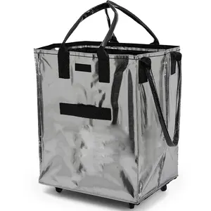 Folds Flat Reusable Grocery Bag On Wheels, Waterproof storage bag Shopping Trolley, house organizers, Rolling Tote, Zipper Closure, Lightweight, Carries Up to 90 lbs, dailyuse casual travel