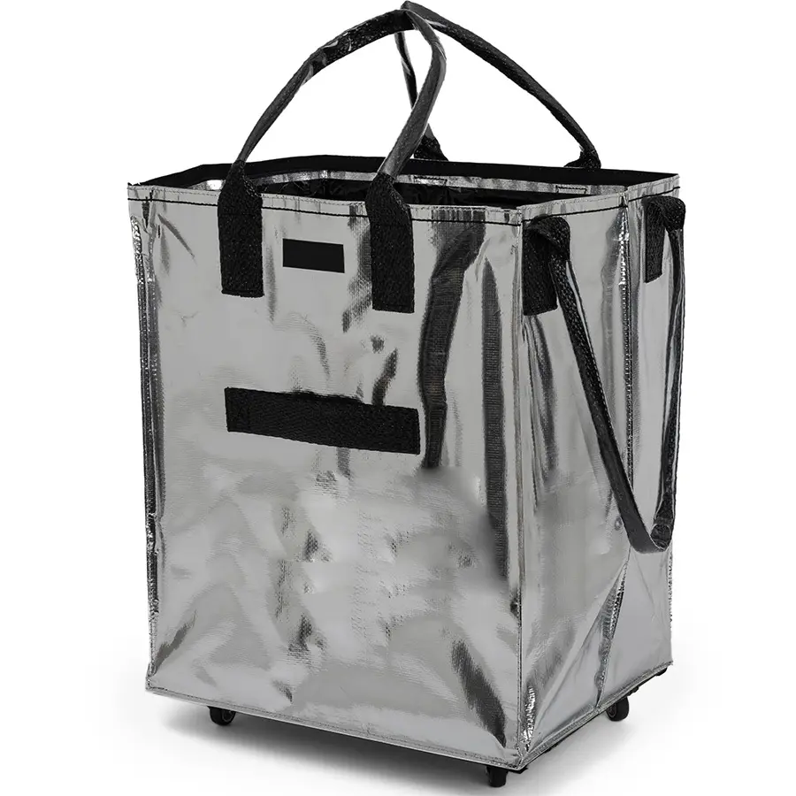 Folds Flat Reusable Grocery Bag On Wheels, Waterproof storage bag Shopping Trolley, house organizers, Rolling Tote, Zipper Closure, Lightweight, Carries Up to 90 lbs, dailyuse casual travel
