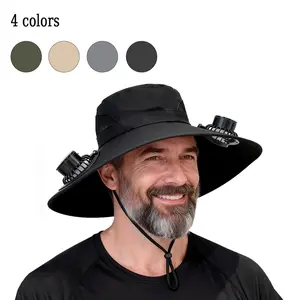 Dual solar fan hat, UV-resistant outdoor wide-brimmed fisherman's hat, supports both USB and solar power supply, applicable to beach, camping, outdoor, fishing and other outdoor activities solar-powered adjustable