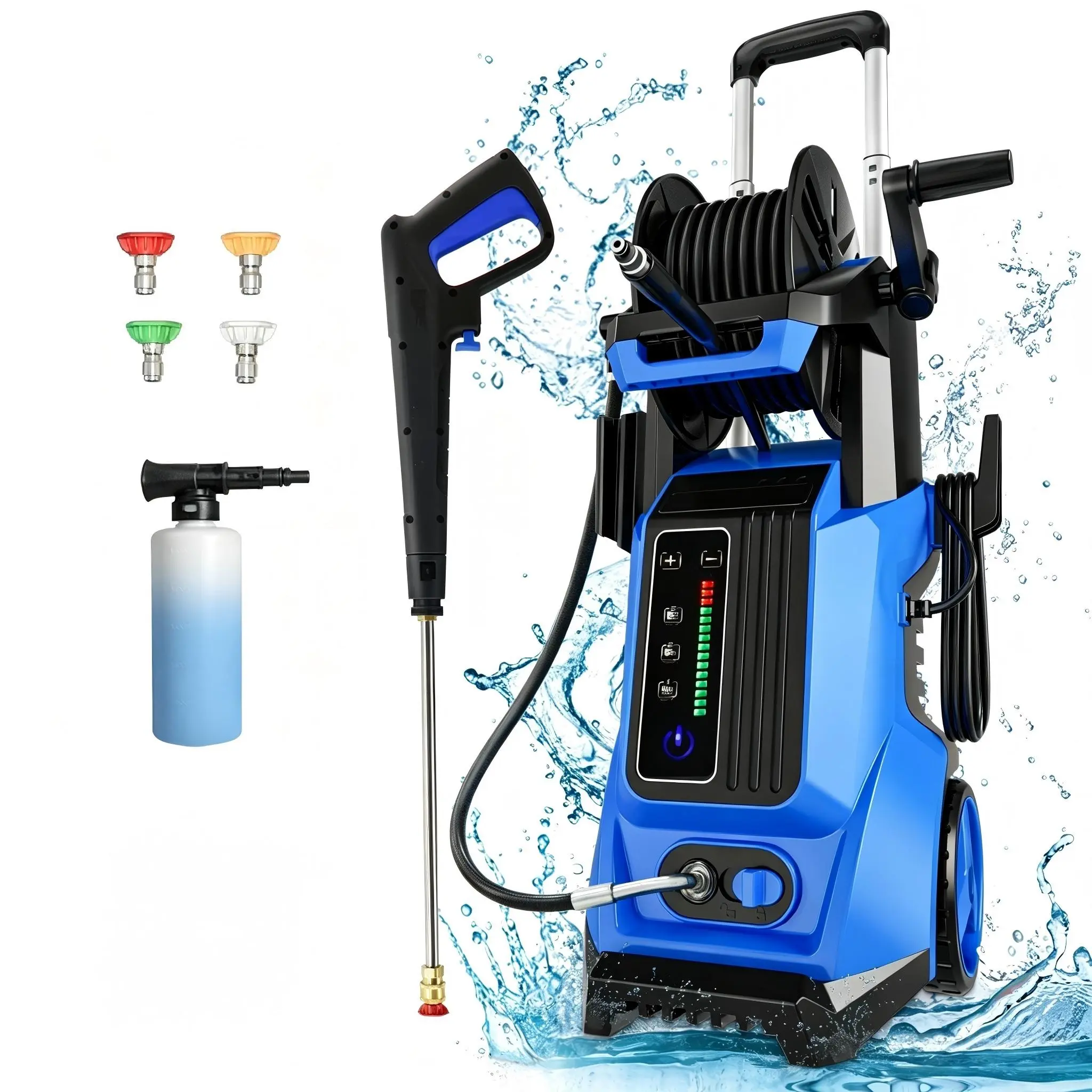 4500PSI MAX 4.0GPM Electric Pressure Washer, 15 Level Adjustable Touch Screen, Broad Surface Cleaning Coverage, with 4 Quick Connect Nozzles, 500ML Foam Cannon, Stainless Steel Lance and Total Stop System for Car Wash, Home, Patio Cleaning