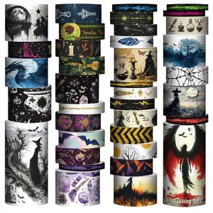 Washi Tape Set 37 Rolls - Witches Theme Colored Decorative Adhesive Tape for Journaling,  Artists Tape for Junk Journaling Supplies, Scrapbooking, DIY Crafts,  Wrapping, Planner