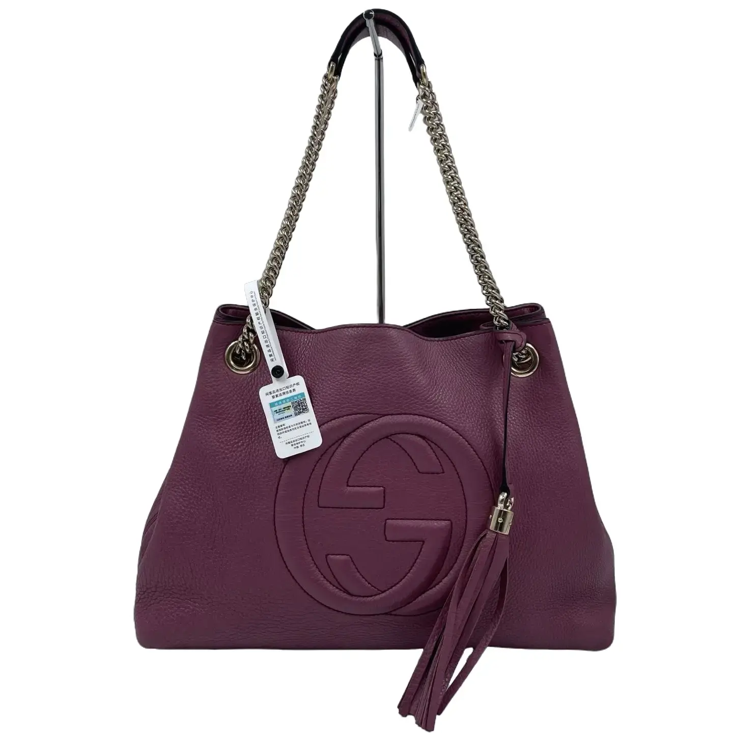 Pre-owned GUCCI Leather Tote Bags CALUXB Pebbled Calfskin Medium Soho Chain Shoulder Bag Peonia Flower
