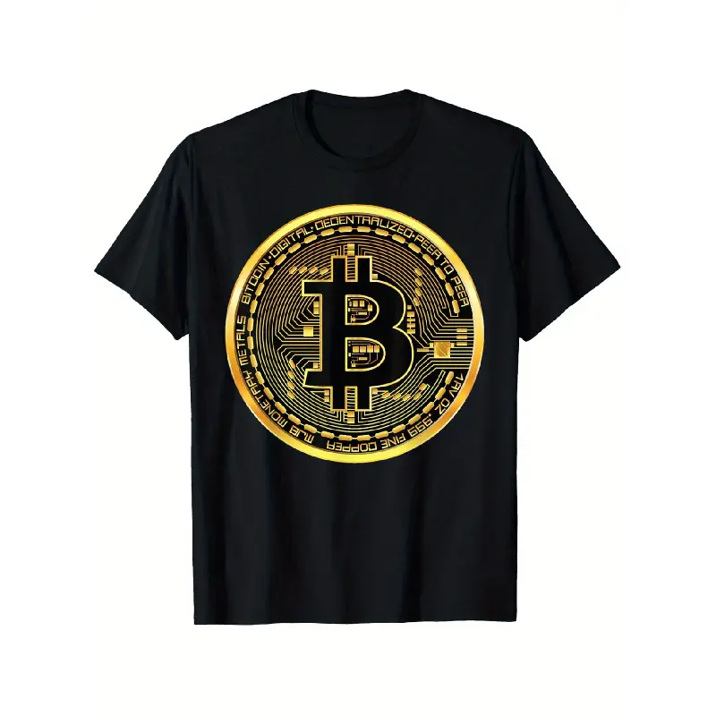Men's Round Neck Short-Sleeve Pure Cotton Bitcoin BTC Blockchain Techie Print T-Shirt, Menswear for Outdoor Wear, S-XXXL (Unisex Fit), Shortsleeve, Vintage, Casual, Oversized Tee, Graphic, Bitcoin Print, Blockchain Art
