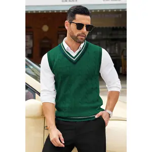 COOFANDY Men's Sweater Vest V Neck Casual Sleeveless Pullover Striped Cable Knit Sweater Vest