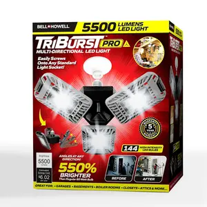 Triburst 5500 Lumens 6500 Kelvin Screw-In Indoor Lights, Ultra Bright Lighting with 144 LED Bulb, Multi-Directional Triple Panel Ceiling, Garage, Shop Light