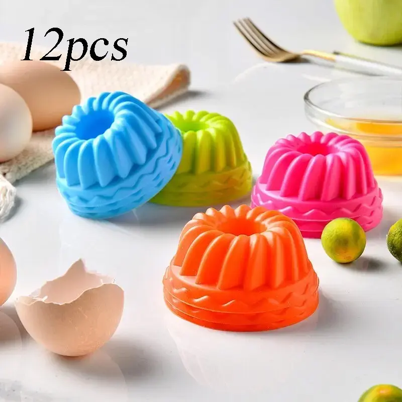 Silicone Pudding Cupcake Muffin Donut Mold, 12pcs/set Non-stick Baking Jelly Mould, Thread Shape Baking Mold for Home Kitchen, Silicone Muffin Pan, Silicone Molds