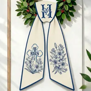Easter Wreath Sash Door, He Is Risen Cross Wreath Sash, Christian Door Wreath Bow, Religious Easter Decor, Front Door Wreath