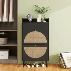 Rattan, Allen 2 door 1 drawer cabinet, shoe rack, double layer, suitable for entrance   WL RR