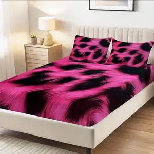 3-Piece Leopard Print Bedding Set, 100% Polyester, Breathable All-Season Fitted Sheet, Includes Pillowcases