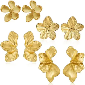 17KM 14K Gold Plated Flower Leaf Earrings ,Bold Irregular Chunky Dangle Statement Jewelry Set for Women 17KM 14K Gold Plated Flower Leaf Earrings ,Bold Irregular Chunky Dangle Statement Jewelry Set for Women
