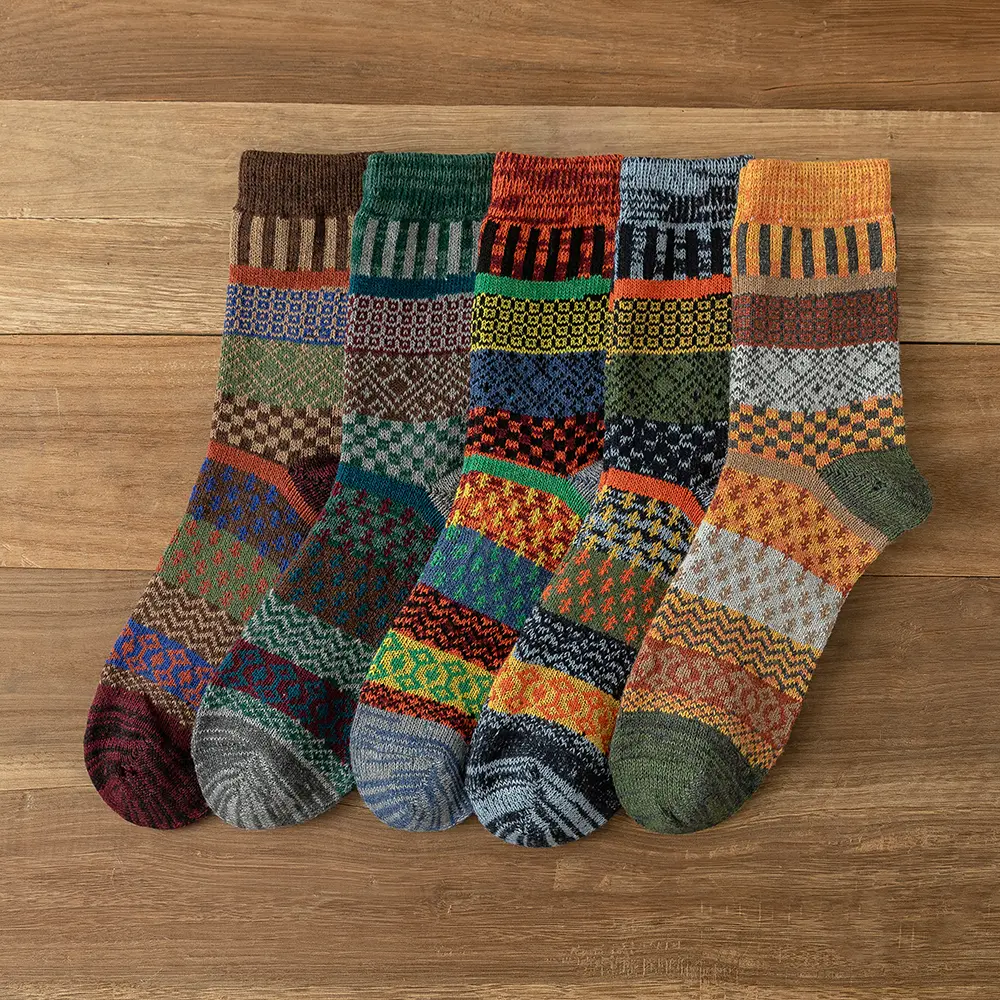 5 Pairs Women's Nordic Socks, Thick Warm Synthetic Wool Blend, Mid-Calf Thermal Crew, Cozy Christmas Gift, Five Pairs