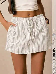 Women's Shorts Culottes With Pockets Striped Shorts Casual Everyday Women's Bottoms Women's Waist Tie Striped Casual Skirt Shorts Summer Shorts Vacation Shorts Beach Shorts Women Shorts Summer Outfits For Women Beach Vacation Outfits Country Outfits Women