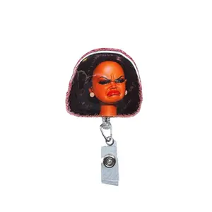 4 vers Different Disgusted Face Doll Badge Reel, Funny Face Design ID Holder Gifts