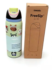 Owala FreeSip Insulated Tumbler: 32-Ounce Stainless Steel Water Bottle with Matte Finish and Cat Pattern — Crafted from stainless steel, this sports water bottle features a built-in straw.