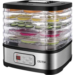 Food Dehydrator Machine Adjustable Temperature & 72H Timer, 5-Tray Dehydrators for Food and Jerky, Fruit, Dog Treats, Herbs, Snacks, LED Display, 240W Electric Food Dryer, Recipe Book indicator light