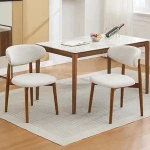 Wooden Dining Chairs Set of 2, Mid Century Modern Upholstered Dining Room Chairs, Farmhouse Kitchen Chairs with Padded Fabric Seat & Wood Legs, Comfortable Dining Side Chairs