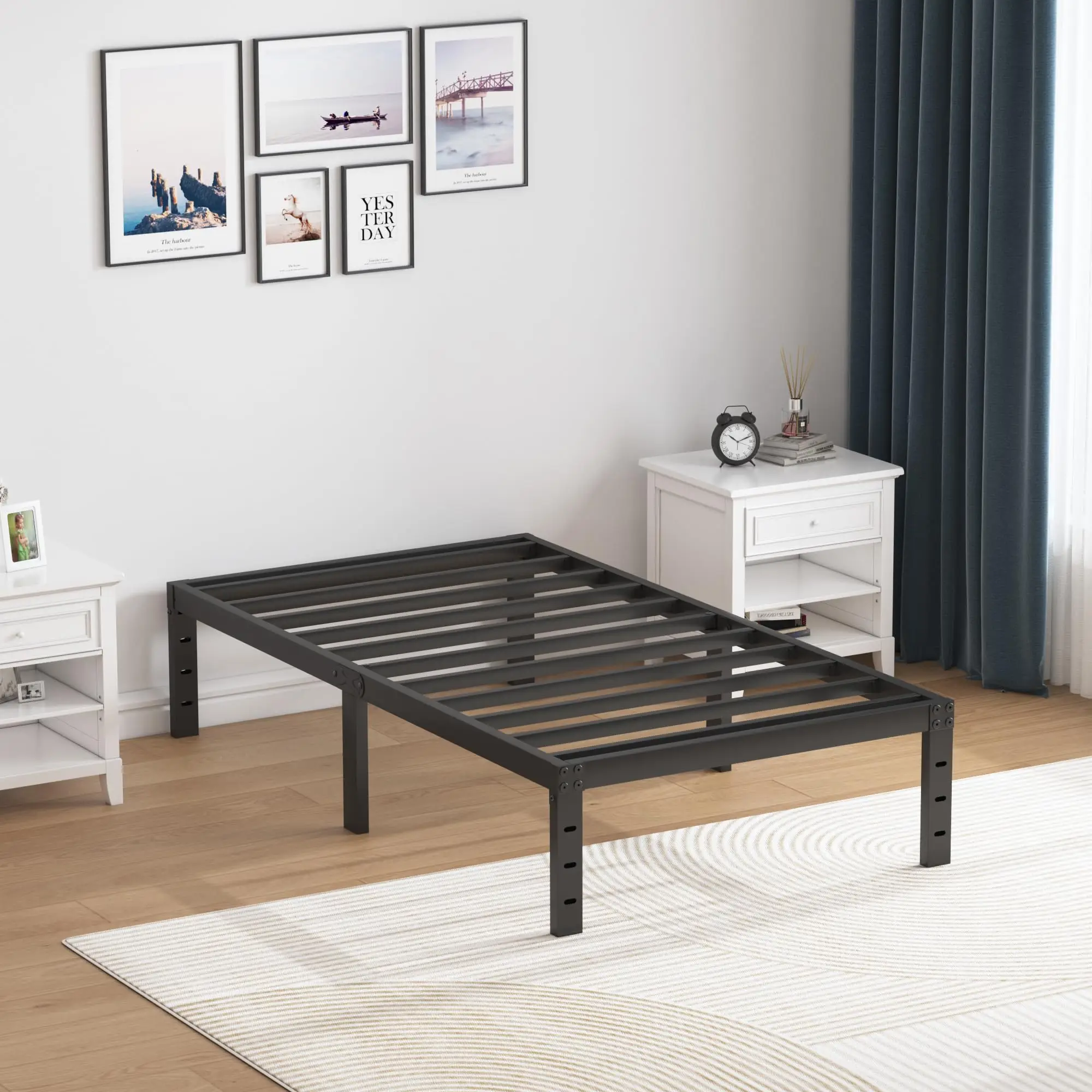 Edenza1-Twin Bed Frames, 14 Inch Heavy Duty Metal Platform Bed Frame Twin Size , No Box Spring Needed/No Shaking/Steel Slat Support/Noise Free/Easy As