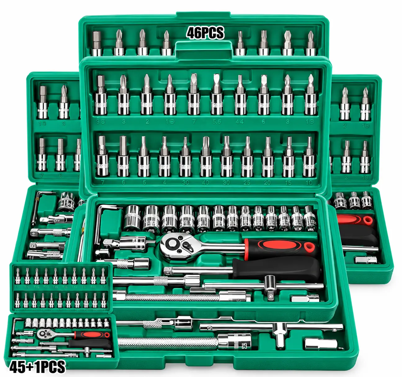 46-Piece 1/4 in Drive High-Quality Metal Socket Ratchet Wrench Tool Kit Set - Mechanic Tools for Auto Repair, Car Bike & Motor, Metric Sizes, Socket Bits, Adapter, Universal Joint Gift