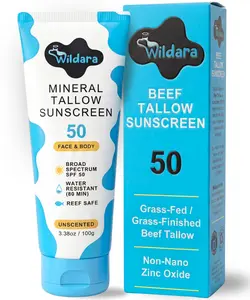 Beef Tallow Sunscreen SPF 50 – Mineral Sunscreen for Face & Body, Unscented, Reef Safe Sunscreen Lotion, Water Resistant, Zinc Oxide, Made in USA
